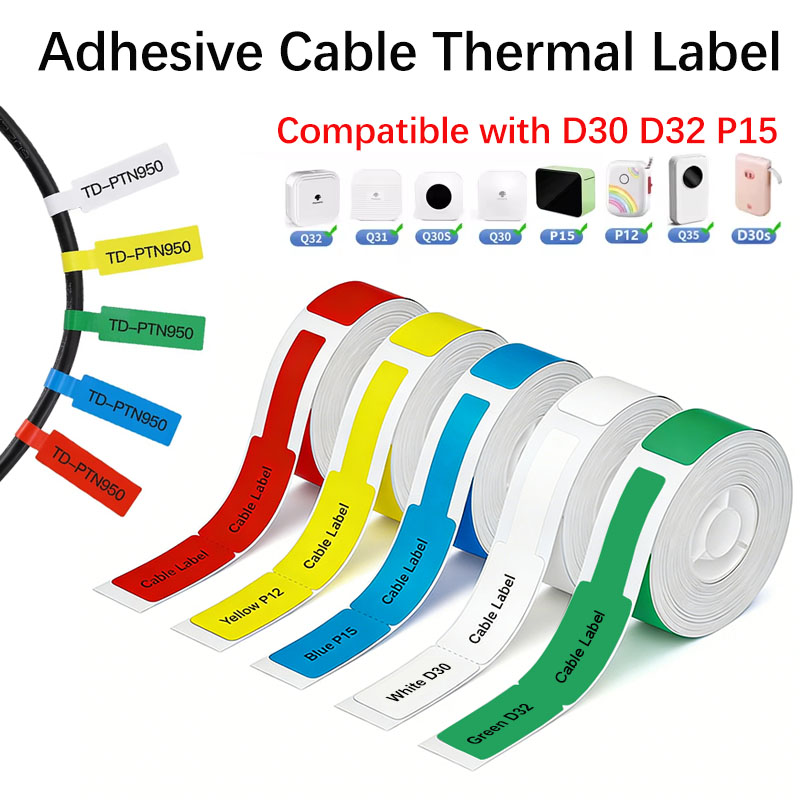 Label Printer Tape - Etiquetas Adesivas Térmicas para Cabos 12*109mm,