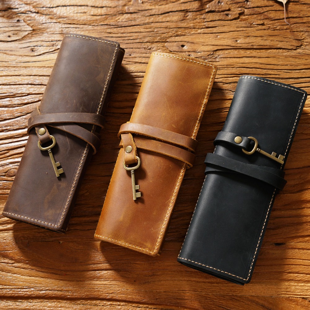 Retro couro genuíno artesanal  - Pen Pouch Roll avaliação e preço