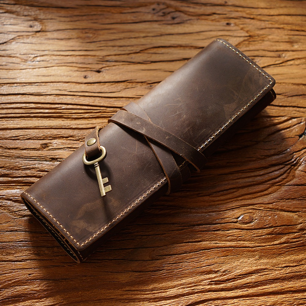 Retro couro genuíno artesanal  - Pen Pouch Roll avaliação e preço